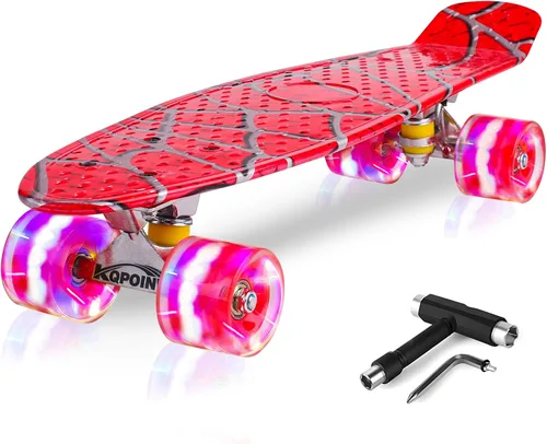 Vista 13 de Patinetas, Monopatín Completo de 56 cm, Mini Cruiser para Niños, Niñas, Adolescentes Principiantes con Ruedas de Luces Intermitentes Coloridas