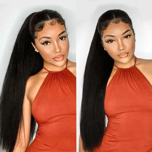 Vista 12 de WIGNEE Extensión de cola de caballo larga rizada recta y envolvente, extensión de cola de caballo Yaki negro natural para mujeres negras, Marrón