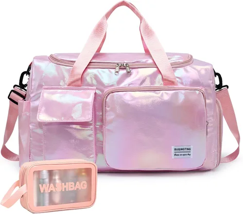Vista 21 de Bolsa de Gimnasio Pequeña para Mujer, Bolsa de Lona de Viaje, Bolsa de Fin de Semana con Compartimento para Zapatos