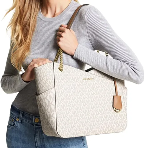 Vista 5 de Michael Kors Jet Set Bolso de hombro con cadena grande (VANILLA Multi), Vainilla Mk Signature