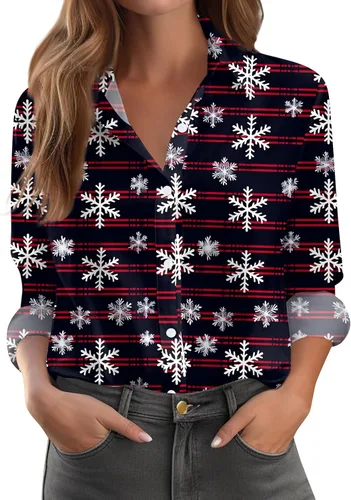 Vista 28 de Camisetas de San Valentín para mujer, camisas con botones, blusas de corazón, elegantes, informales, cuello de solapa, manga larga, suave, cómoda