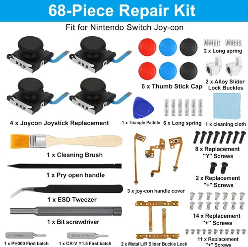 Vista 7 de EEEKit Joystick Replacement for Joycon, 3D Analog Thumb Stick Repair Kit for Switch, Switch Lite and OLED, 68PCS