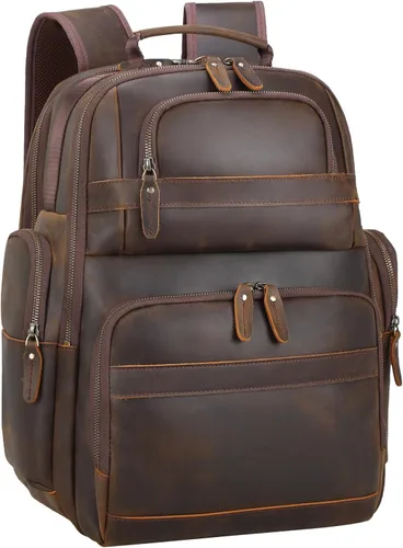 Vista 11 de TIDING Mochila de cuero vintage para hombre de 15.6 pulgadas, bolsa para laptop de gran capacidad, viajes de negocios, senderismo, mochilas de hombro
