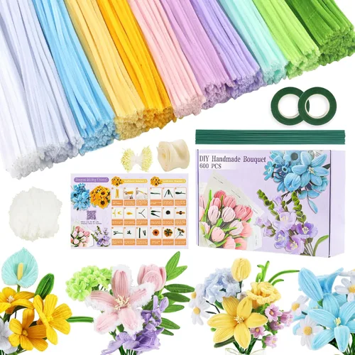 Vista 13 de 400 Pcs Pipe Cleaners Craft for Flowers, 5 Colored Pipe Cleaner Flower Kit Rosa Purpl