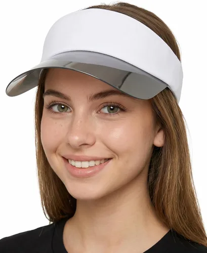 Vista 22 de Funky Junque Viseras solares para mujer, protección UV, ala holográfica, UPF 50, ajustable, golf, tenis, pickleball playa, verano Negro