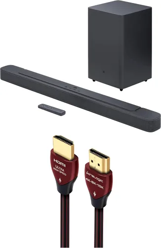 Vista 15 de JBL BAR-2-0-ALL-IN-ONE-MK2 Barra de sonido compacta de 2 canales con Dolby Digital y un cable HDMI WireLogic Ruby de 8 pies de ultra alta velocidad