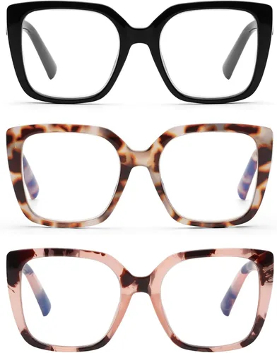 Vista 8 de DOOViC 3 Pack Oversized Reading Glasses for Women Blue Light Blocking Square Stylish Computer Readers