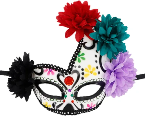 Vista 7 de Máscara mexicana del día de los muertos, calavera de azúcar, máscara para mujer