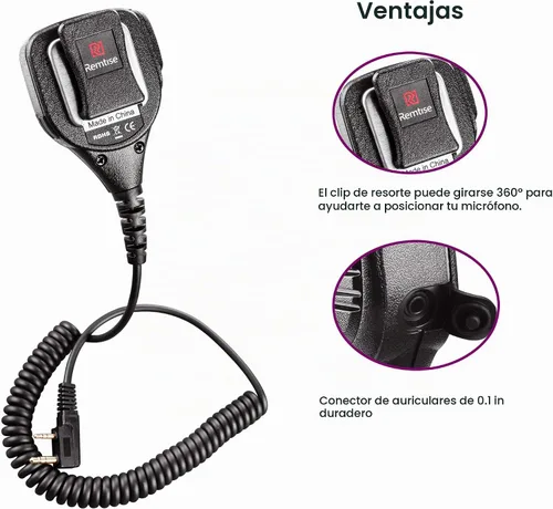 Vista 3 de Micrófono de altavoz para Baofeng Walkie Talkie, micrófono de hombro de 2 pines compatible con radios Baofeng BF-F8HP/F9