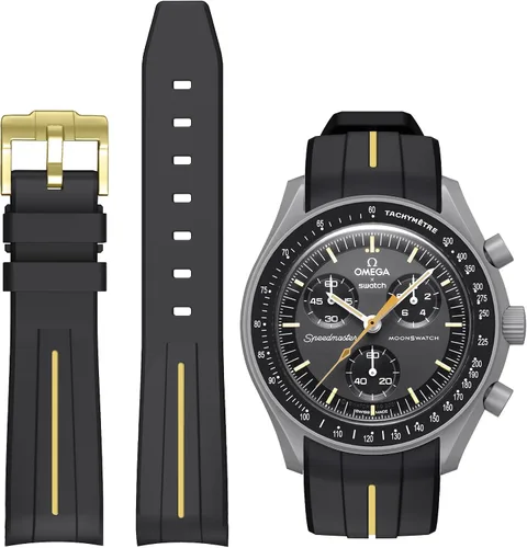Vista 19 de Correas para reloj Moonswatch, correa de goma curvada sin huecos compatible con reloj Omega X Swatch Moonswatch Speedmaster/Rolex/SEIKO de 20mm