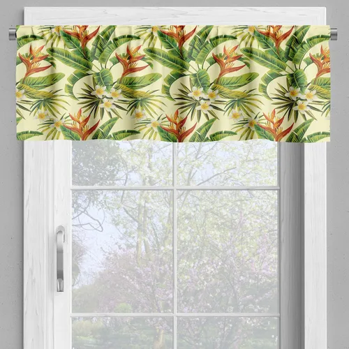 Vista 4 de Ambesonne Juego de 3 cenefas tropicales y cortinas de nivel, flores exóticas de plumeria y hojas de palmera sobre fondo crema, flora hawaiana