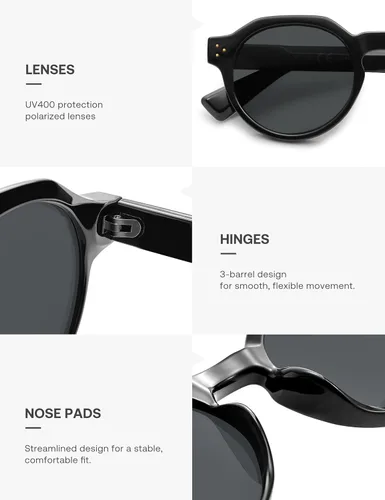 Vista 5 de SOJOS Lentes de sol polarizados retro para mujeres y hombres, gafas de sol redondas vintage de los años 90, protección UV400, SJ2623
