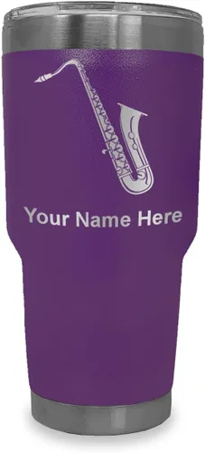 Vista 31 de LaserGram Vaso aislado al vacío de 20 onzas, saxofón, grabado personalizado incluido (negro)