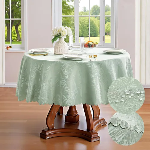 Vista 11 de Mantel Redondo Aqua Jacquard Pequeño de 40 Pulgadas, Manteles para Mesas de hasta 26" de Diámetro, Impermeable, Lavable, Sin Arrugas, Tela Suave