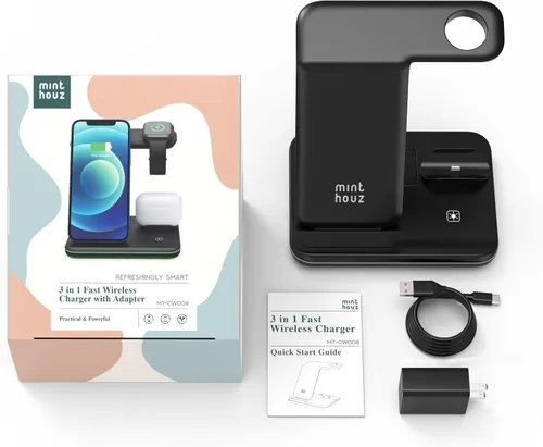 Vista 9 de Minthouz Cargador inalámbrico para teléfono, estación de carga rápida de 18 W para iWatch (el cargador de reloj no está incluido), AirPods, soporte