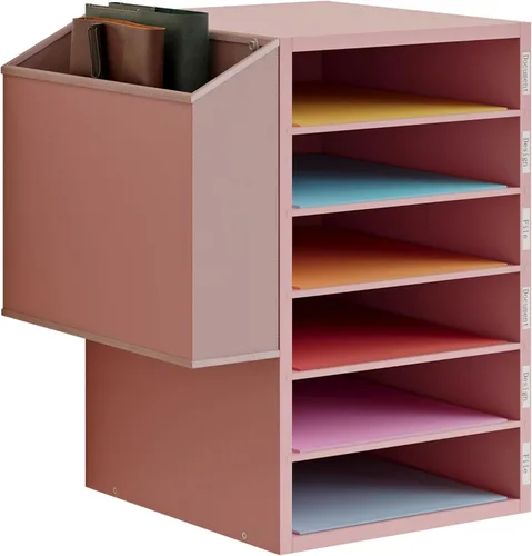 Vista 14 de Unionly, Ranura de almacenamiento de papel de organización de literatura, organizador de archivos de escritorio de oficina, buzón de madera