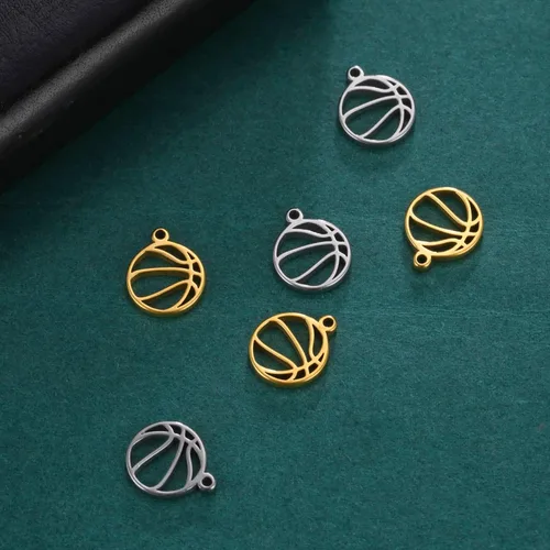 Vista 6 de kkjoy 5 dijes de bola deportiva de acero inoxidable para hacer joyas y manualidades, varios dijes, suministros de manualidades, accesorios