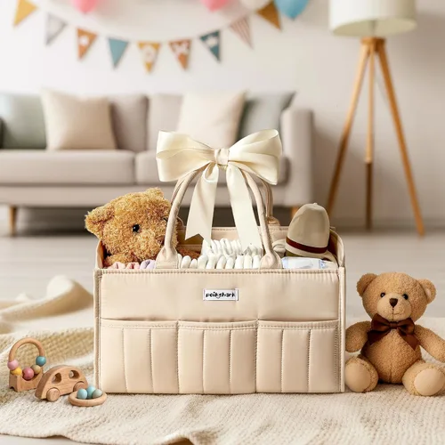 Vista 4 de POIKSHARK Organizador de pañales para bebé, elegante cesta para artículos esenciales para recién nacidos, contenedor de almacenamiento de guardería