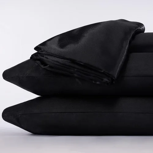 Vista 6 de Serta SatinLuxury - Juego de sábanas de satén sedoso de 4 piezas suave y ligero con bolsillos profundos, tamaño Queen, color negro