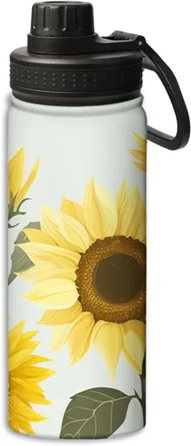 Vista 22 de Botella de agua aislada de acero inoxidable de doble pared con diseño de peonía roja y flor de peonía y pájaro de 18 onzas, botella de agua que