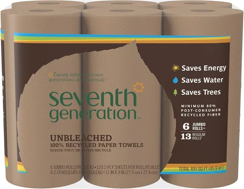 Vista 7 de Seventh Generation Toallas de papel sin blanquear, 100% papel reciclado, 6 unidades, paquete de 4