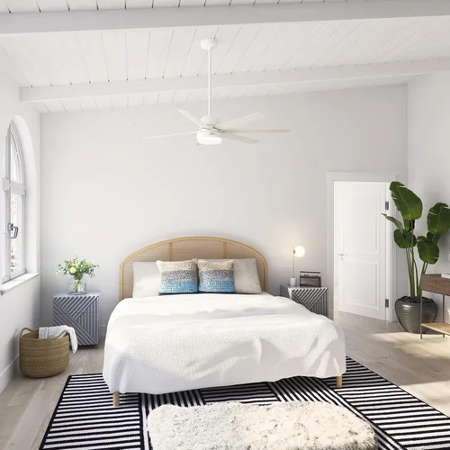 Vista 4 de Hunter Ventilador de techo blanco mate con WiFi de 60 pulgadas con kit de luz LED y control de pared