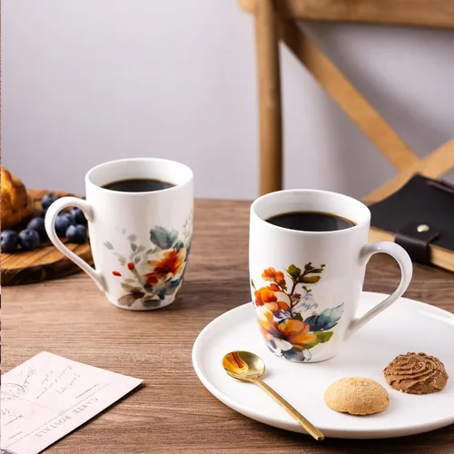 Vista 4 de GBhome Juego de 6 tazas de café de 12 onzas, tazas de café de cerámica con flores adhesivas para hombre, mujer, mamá, papá, juego de tazas de café