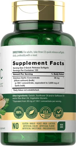 Vista 2 de Carlyle Suplemento de ajo inodoro 400 cápsulas blandas Pastillas de extracto de hierbas Fórmula sin OMG, sin gluten
