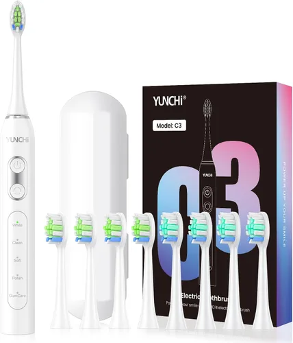 Vista 9 de YUNCHI - Cepillo de dientes eléctrico sónico recargable para adultos y niños, con 8 cabezales de cepillo, 90 días, 5 modelos y temporizador