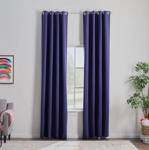 Vista 33 de Linenspa Juego de 2 paneles de cortinas 100% opacas, cortinas azul marino de 63 pulgadas de largo, aislamiento térmico, reducción de ruido