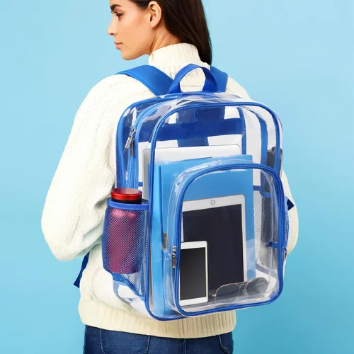Vista 28 de Mochila transparente de PVC grande resistente Mochila transparente, Gris, Transparente