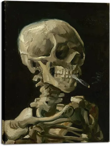 Vista 13 de Wieco Art Arte enmarcado Calavera de un esqueleto con cigarrillo ardiente, 1886 por Vincent Van Gogh lienzo arte de pared para decoración del hogar