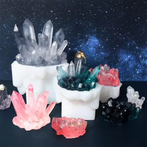 Vista 2 de 11 moldes de resina de racimo de cristal, moldes de silicona de roca de cuarzo, diferentes formas, moldes de resina epoxi, piedras preciosas