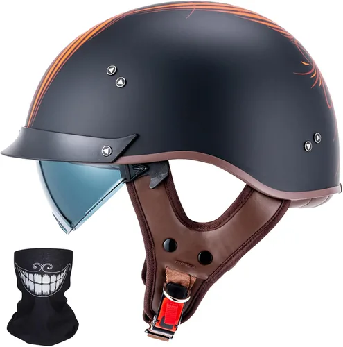 Vista 24 de VCOROS - Medio casco para motocicleta F07 de cara abierta, aprobado por DOT VCOROS Medio casco de motocicleta F07 de cara abierta aprobado por DOT