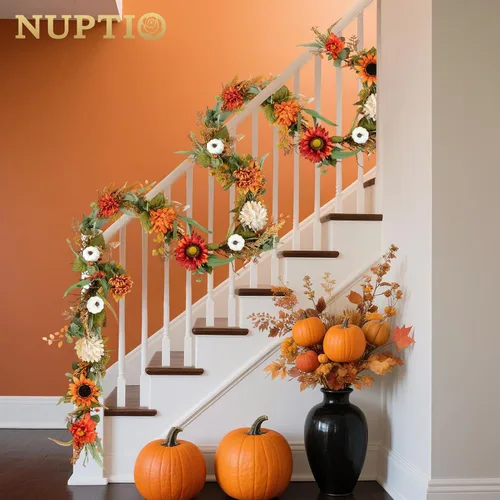 Vista 6 de NUPTIO Guirnalda de otoño con calabaza de girasol: decoración de otoño de 6