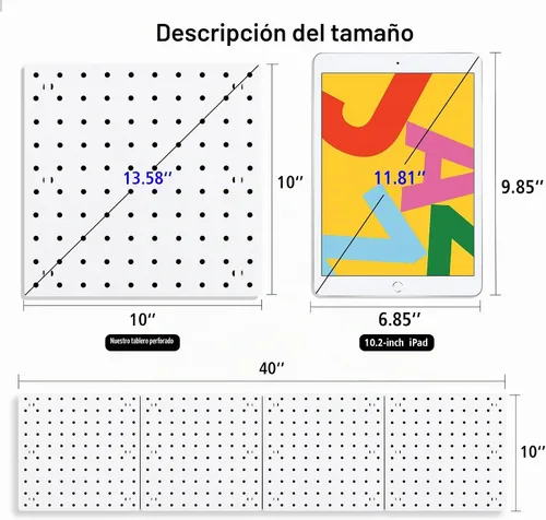 Vista 2 de 4 Piezas Paneles de Tablero Perforado, Soporte de Pared de Tablero Perforado ABS Blanco, Fácil Instalación para Sala de Manualidades, Garaje