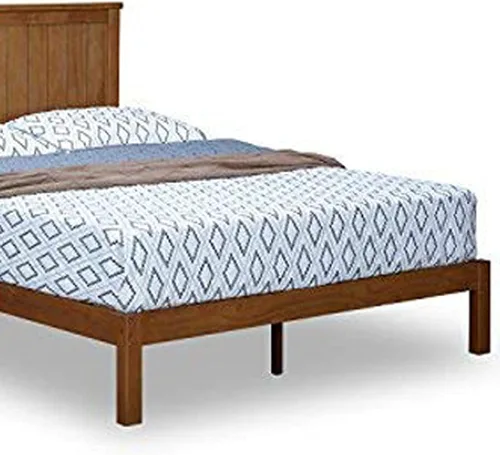 Vista 5 de MUSEHOMEINC Cama de plataforma de madera maciza con cabecero para dormitorio, soporte de listones de madera y no necesita somier, diseño