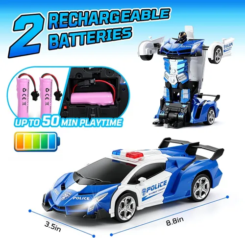 Vista 6 de FIGROL - Transform RC, auto-robot, control remoto, 2.4G, juguete, transformación de auto a robot con un botón y velocidad de derrape de 360, escala