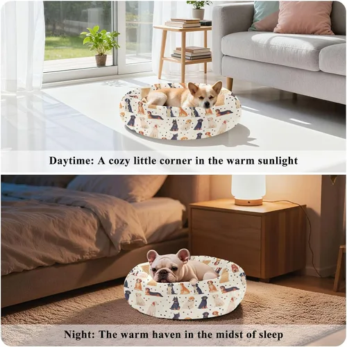 Vista 4 de Wudan Pet Cat Beds Donut Cuddler Fluffy Kitten Beds for Medium Size Pets Sleeping XS Cartoon Colorful Dog Dots Beige
