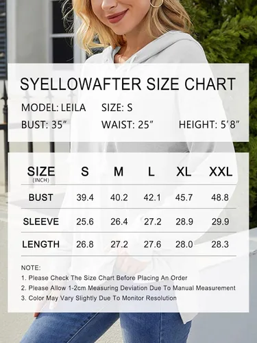 Vista 6 de Syellowafter Sudadera casual con capucha y manga larga para mujer, ajuste holgado, de invierno, larga y cómoda