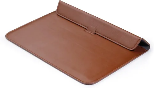 Vista 4 de 13-13.6" Brown Leather Laptop Sleeve with Stand Function for Commute