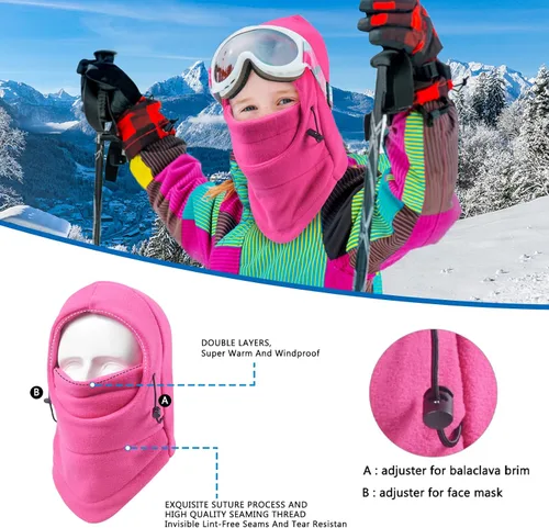 Vista 3 de LUVNFUN Pasamontañas de esquí de doble capa de forro polar para niños y niñas