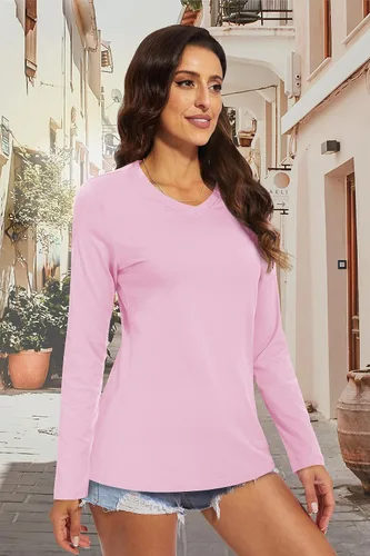 Vista 3 de TACVASEN Long Sleeve Shirts for Womens Casual Tops V-Neck Shirts Soft Tee Shirts V Neck T Shirts Cotton Tops