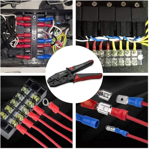 Vista 7 de Herramienta crimpadora de cables Qibaok Ratcheting Conectores de terminales de alambre aislado Herramienta de prensado para AWG22-10