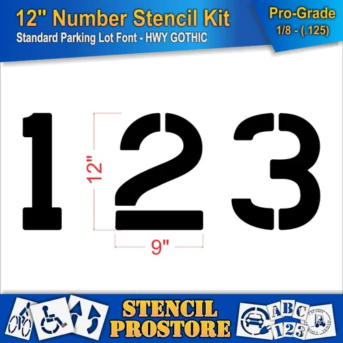 Vista 3 de Plantillas de pavimento – Juego de plantillas de número de 12 pulgadas – (12 piezas) – 12 pulgadas x 9 pulgadas x 1/8 pulgadas (128 mil) – Grado