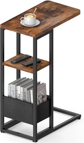 Vista 10 de Mesa auxiliar en forma de C con estación de carga, mesa lateral pequeña para sofá reclinable, mesas de aperitivos deslizables debajo del sofá