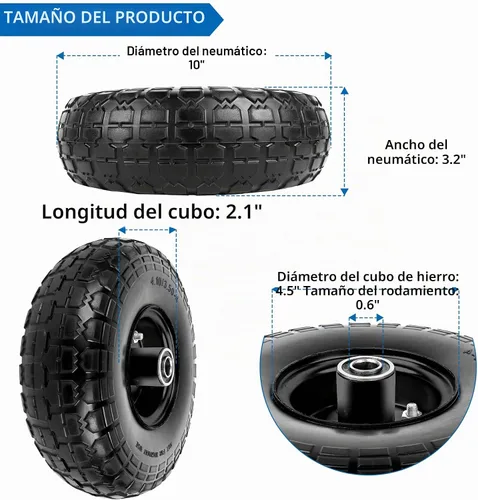 Vista 2 de Llantas y ruedas 4.10/3.50-4 de repuesto de neumáticos sólidos de 10 pulgadas con orificio de eje de 5/8 pulgadas, 8 espaciadores, 4 pines