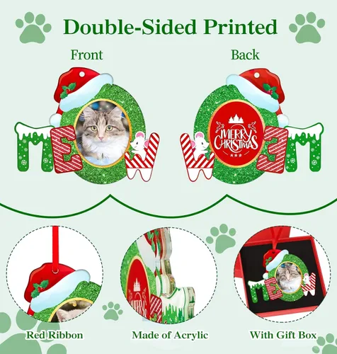 Vista 2 de Whatsign Adornos de marco de fotos de gatos, decoración de recuerdo colgante de Navidad para árbol de Navidad, adornos personalizados para gatos