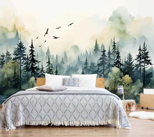 Vista 11 de Jdayda Mural de papel pintado Bosque brumoso, tamaño grande