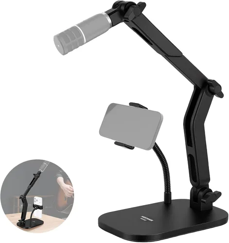 Vista 11 de NEEWER Soporte de micrófono de escritorio, soporte de micrófono de mesa ajustable con clip y adaptador de 3/8 a 5/8 pulgadas compatible con Blue